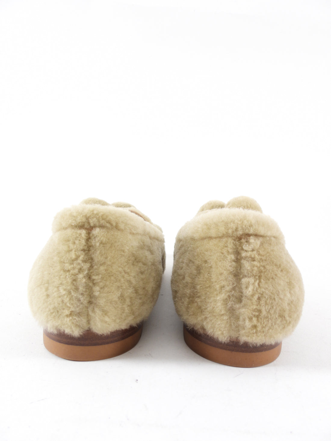 Santoni Camel Shearling Pom Pom Loafers - 36.5