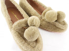 Santoni Camel Shearling Pom Pom Loafers - 36.5