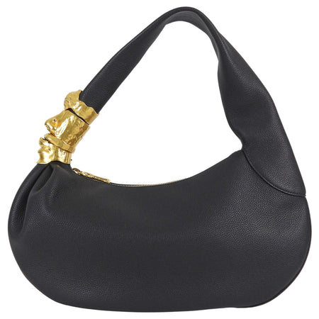 Schiaparelli Black Grained Leather Gold Accent Souffle Baguette Bag