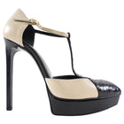 Saint Laurent Beige and Black Python T-strap Heels - 36.5