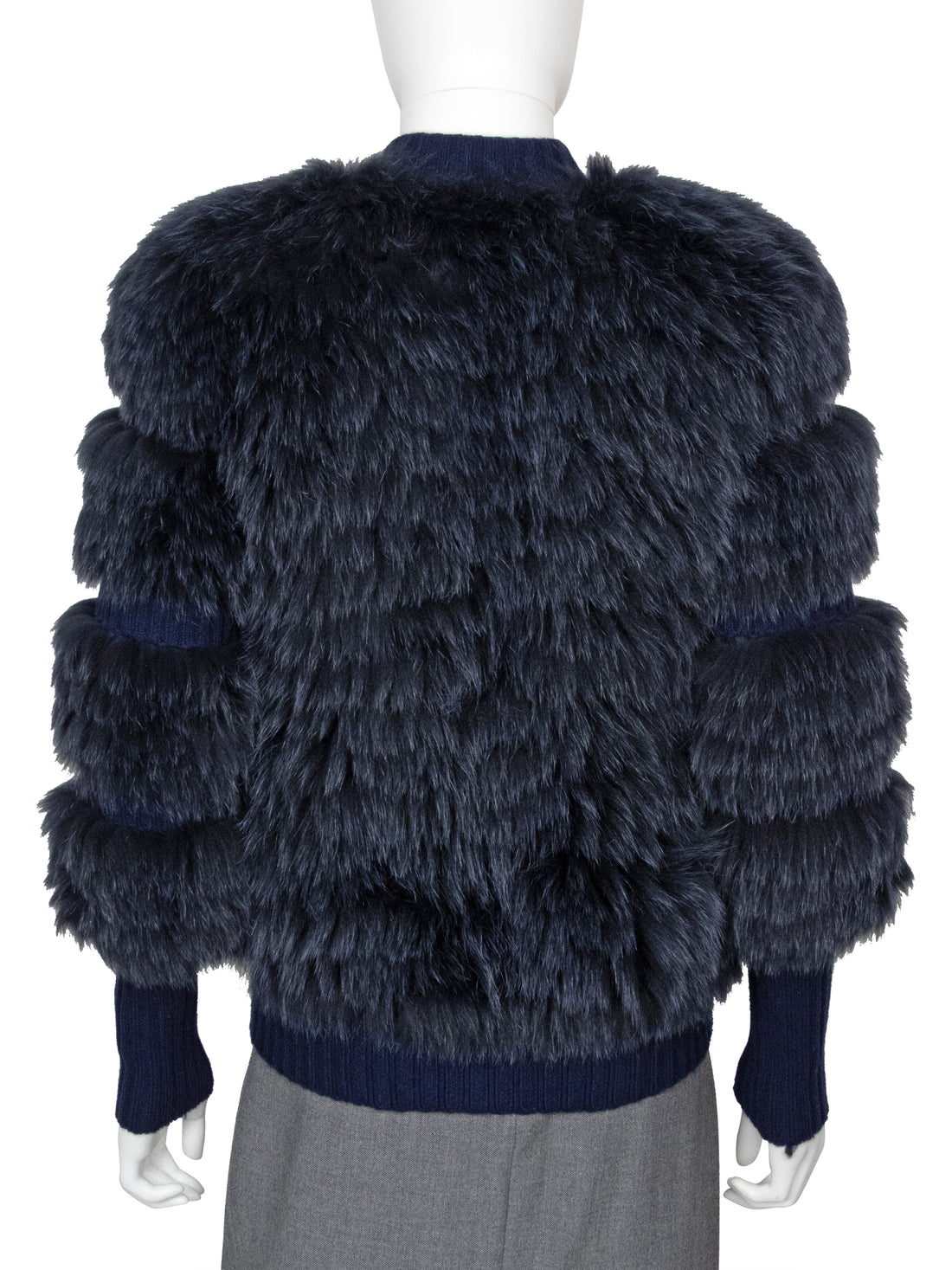 Sonia Rykiel Blue Knit Fox Fur Sweater Jacket - 38