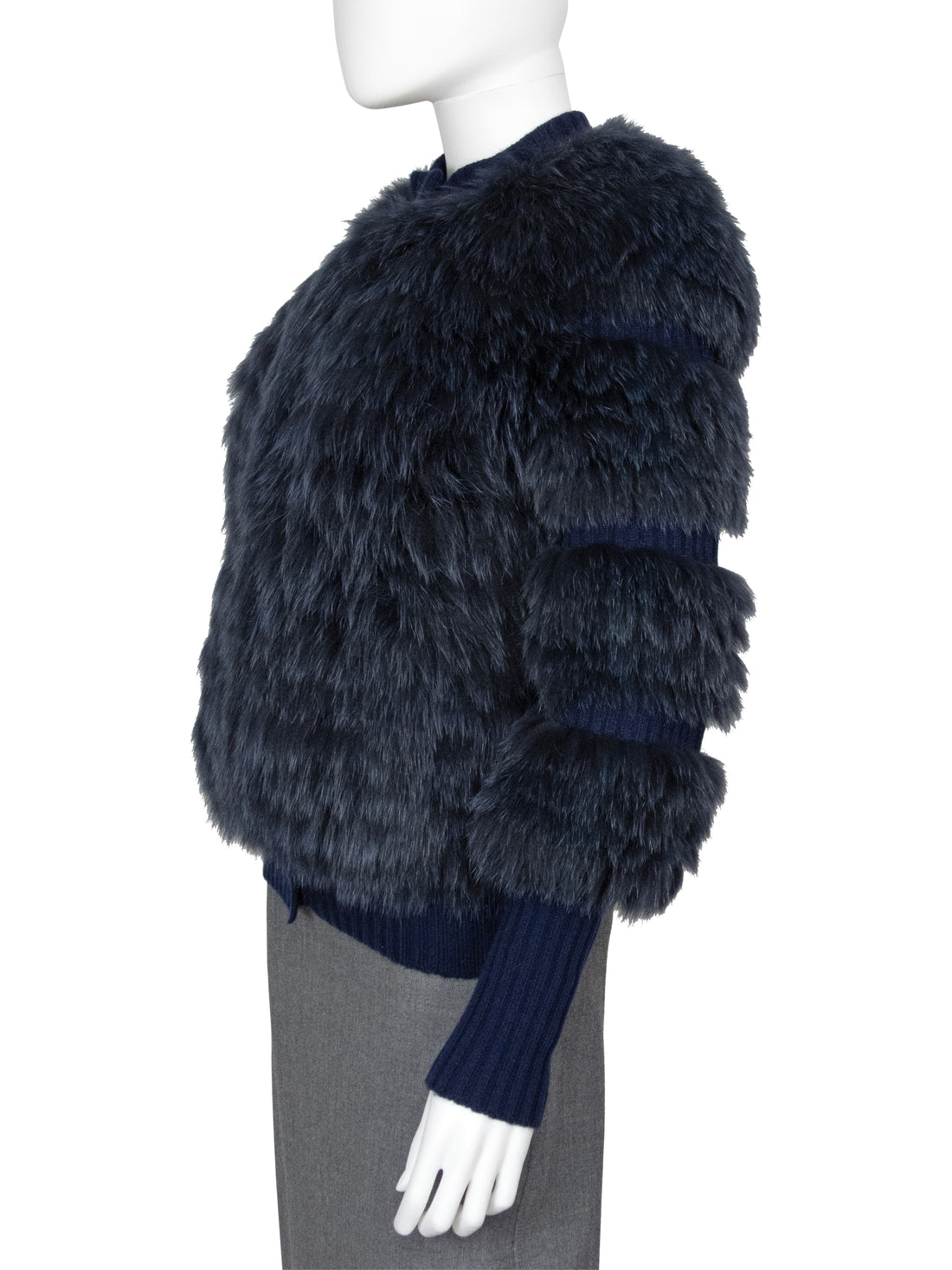 Sonia Rykiel Blue Knit Fox Fur Sweater Jacket - 38