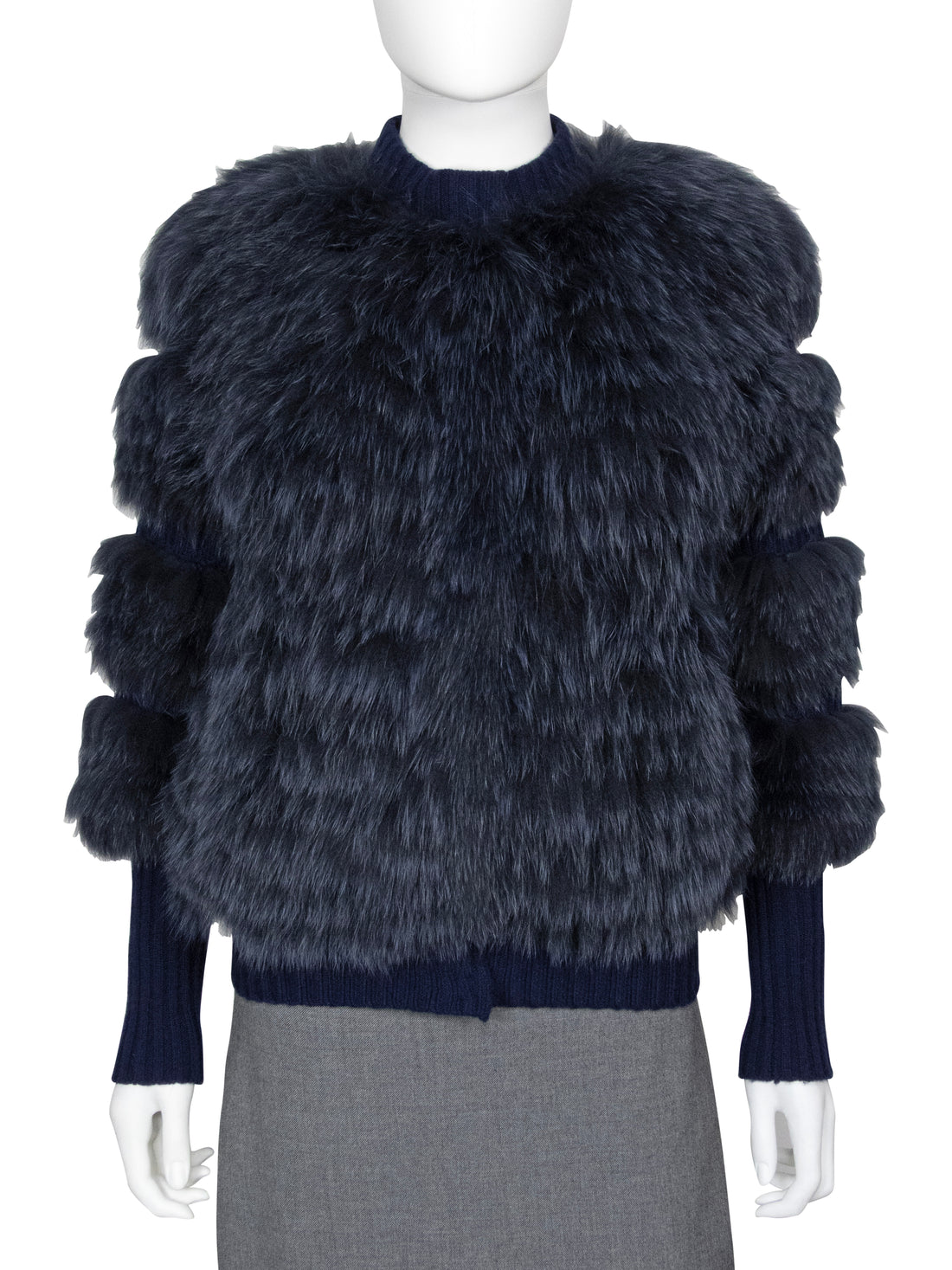 Sonia Rykiel Blue Knit Fox Fur Sweater Jacket - 38