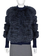 Sonia Rykiel Blue Knit Fox Fur Sweater Jacket - 38