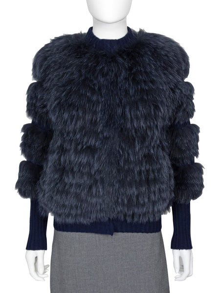 Sonia Rykiel Blue Knit Fox Fur Sweater Jacket - 38