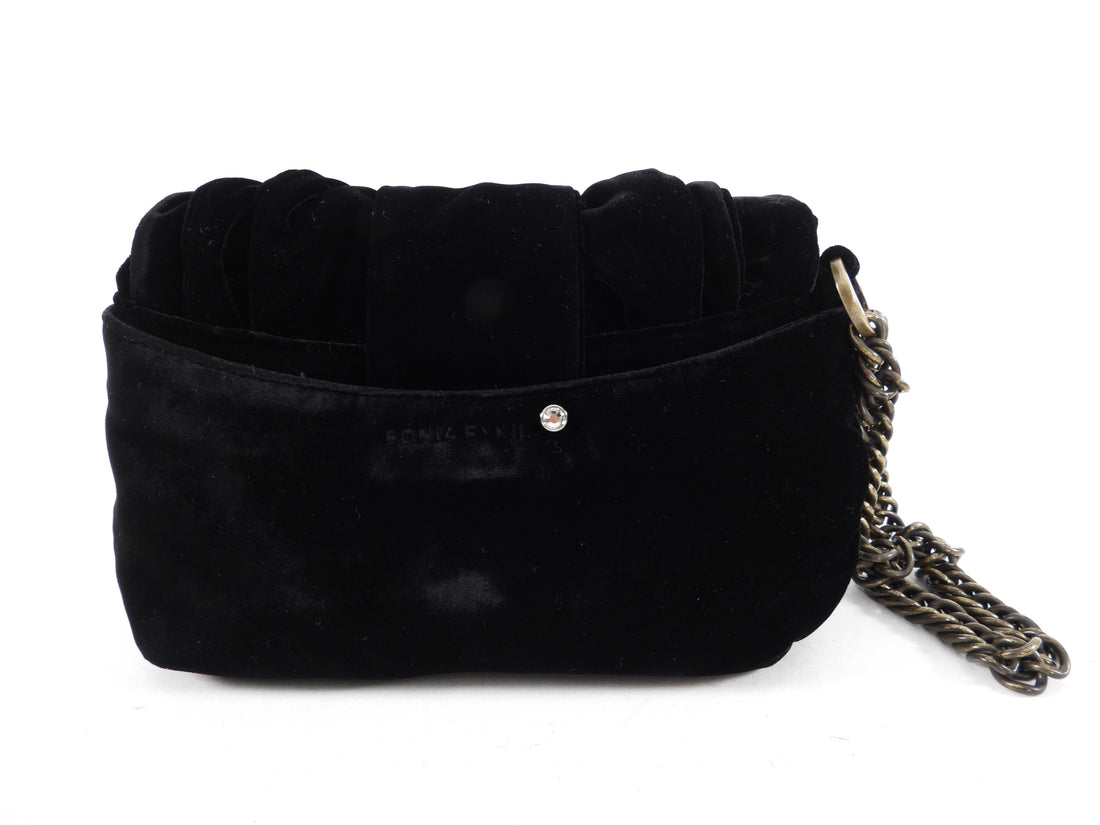 Sonia Rykiel Black Velvet Wrist Chain Evening Bag