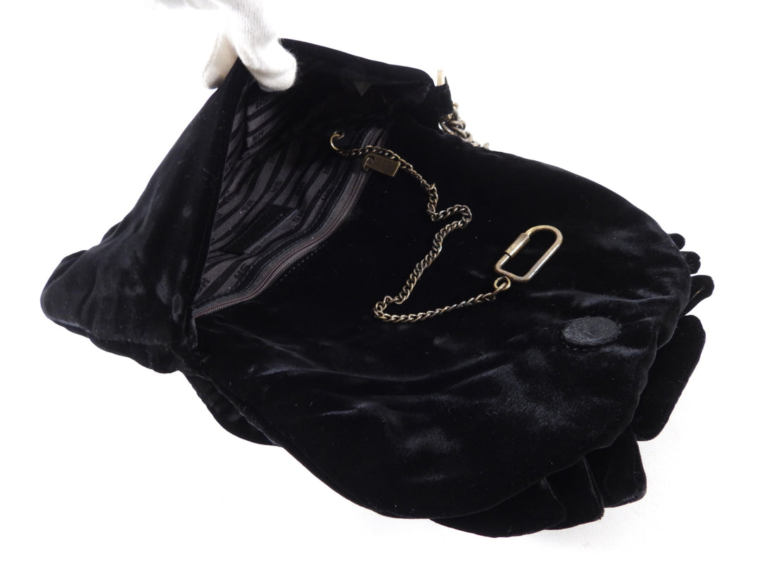 Sonia Rykiel Black Velvet Wrist Chain Evening Bag