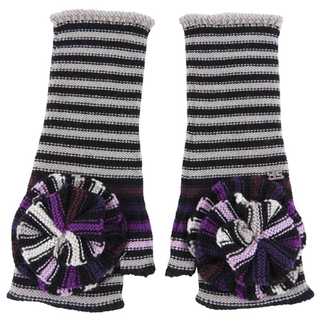 Sonia Rykiel Stripe Knit Grey Purple Fingerless Gloves