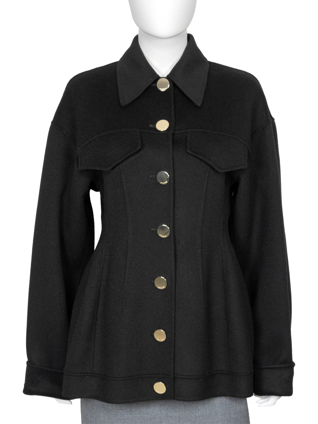 SportMax Black Ego Double Faced Wool Gold Button Jacket - 44