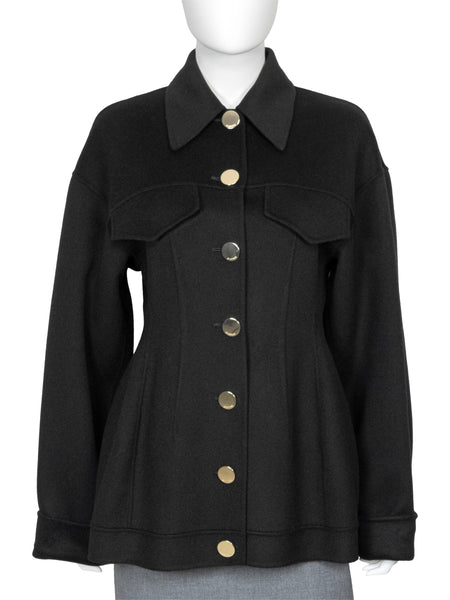 SportMax Black Ego Double Faced Wool Gold Button Jacket - 44