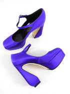 S Rossi by Sergio Rossi Purple Satin Platform Heels - 38