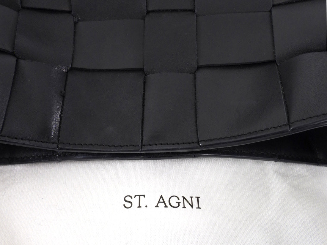 St. Agni Black Woven Leather Mini Tote Bag
