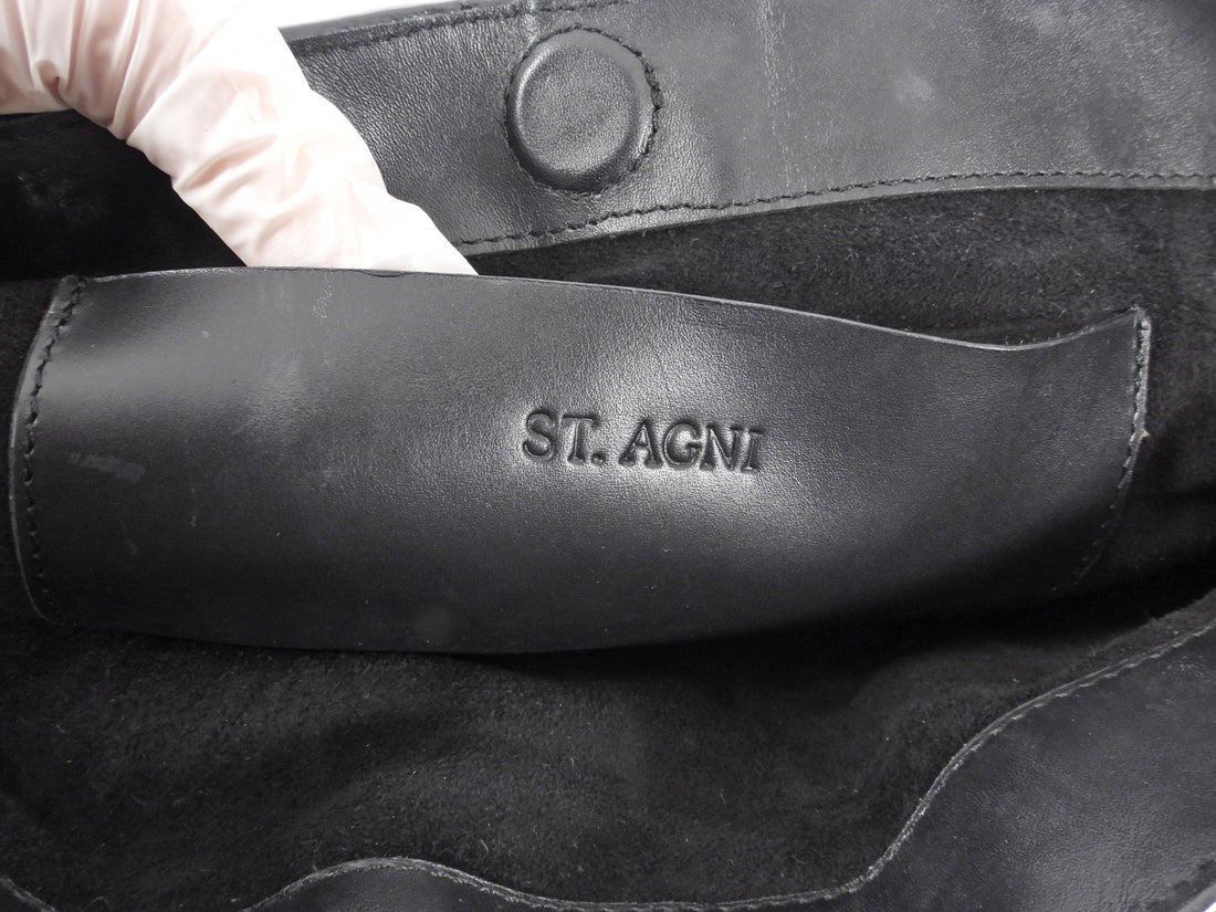 St. Agni Black Woven Leather Mini Tote Bag