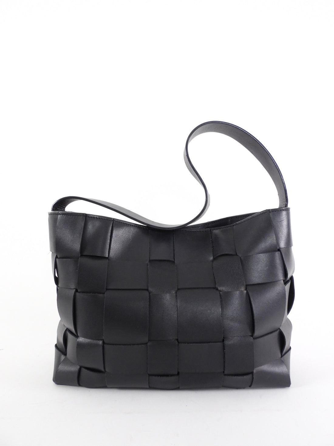 St. Agni Black Woven Leather Mini Tote Bag