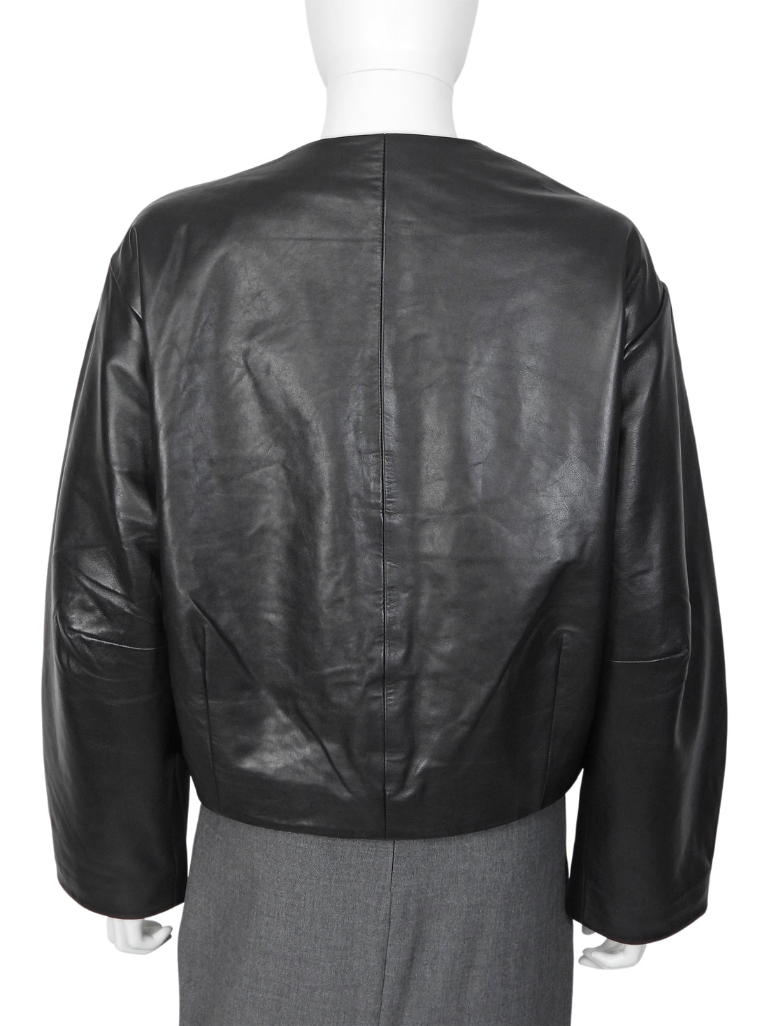 St Agni Black Collarless Leather Jacket Magnetic Closure - S