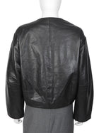 St Agni Black Collarless Leather Jacket Magnetic Closure - S