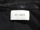 St Agni Black Collarless Leather Jacket Magnetic Closure - S