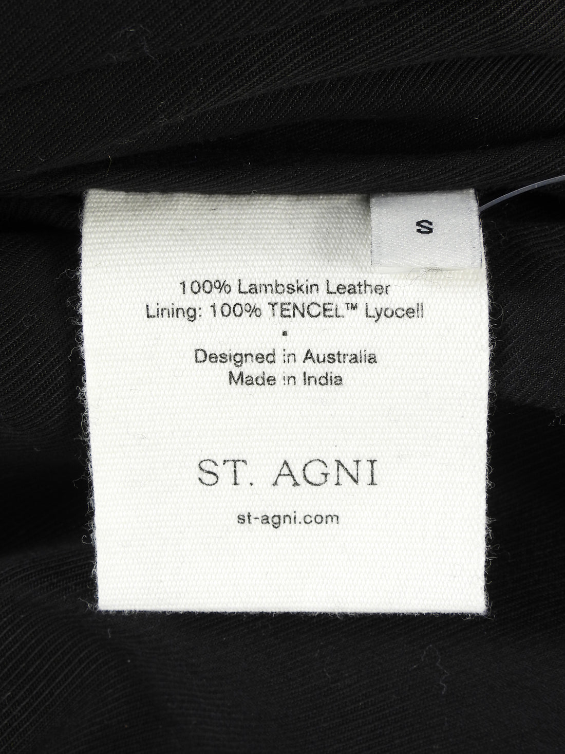 St Agni Black Collarless Leather Jacket Magnetic Closure - S