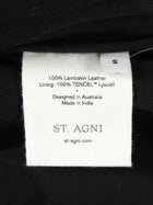 St Agni Black Collarless Leather Jacket Magnetic Closure - S