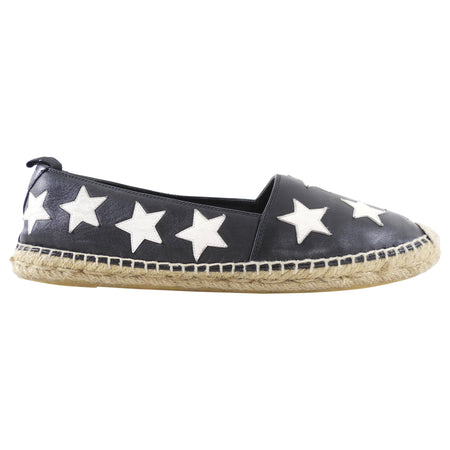 Saint Laurent Black Leather Star Design Espadrille Shoes - 37.5
