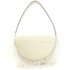 Staud Ivory Faux Embossed Half Moon Shoulder Bag with Feather Trim