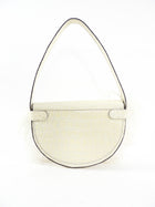 Staud Ivory Faux Embossed Half Moon Shoulder Bag with Feather Trim