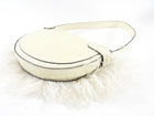 Staud Ivory Faux Embossed Half Moon Shoulder Bag with Feather Trim
