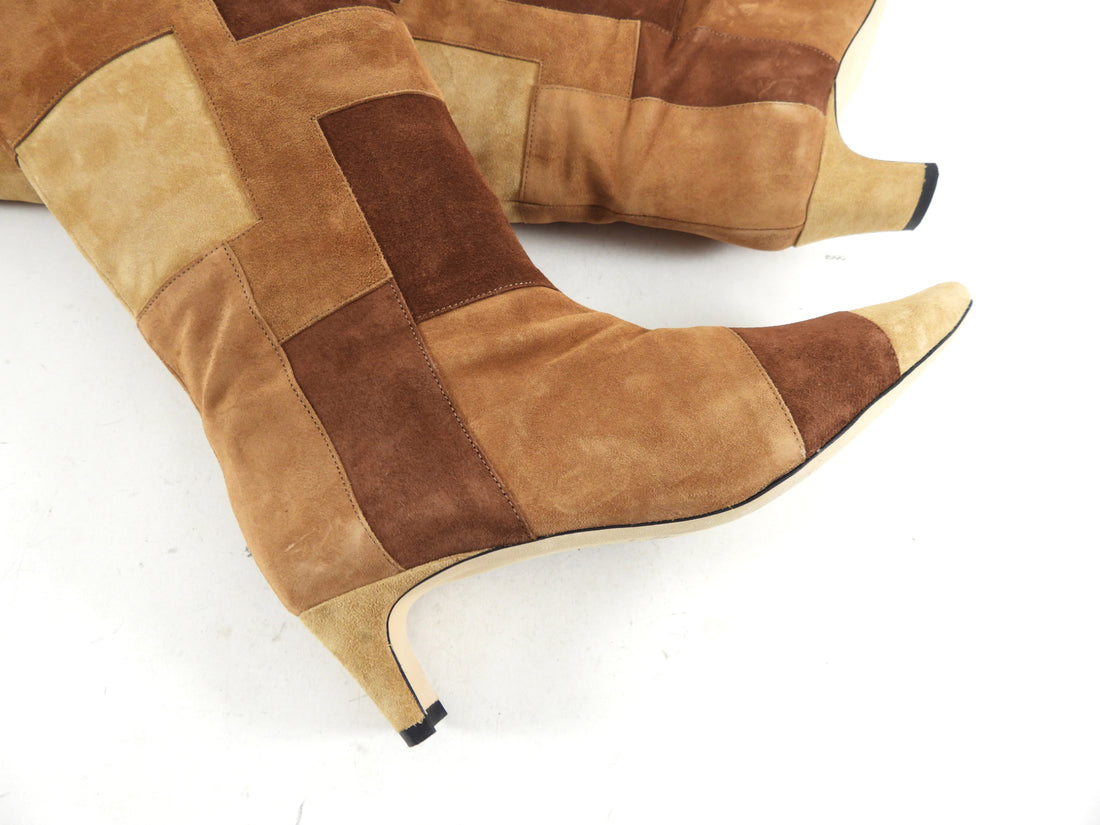 Staud Brown Patchwork Suede Tall Wally Boot - 38.5