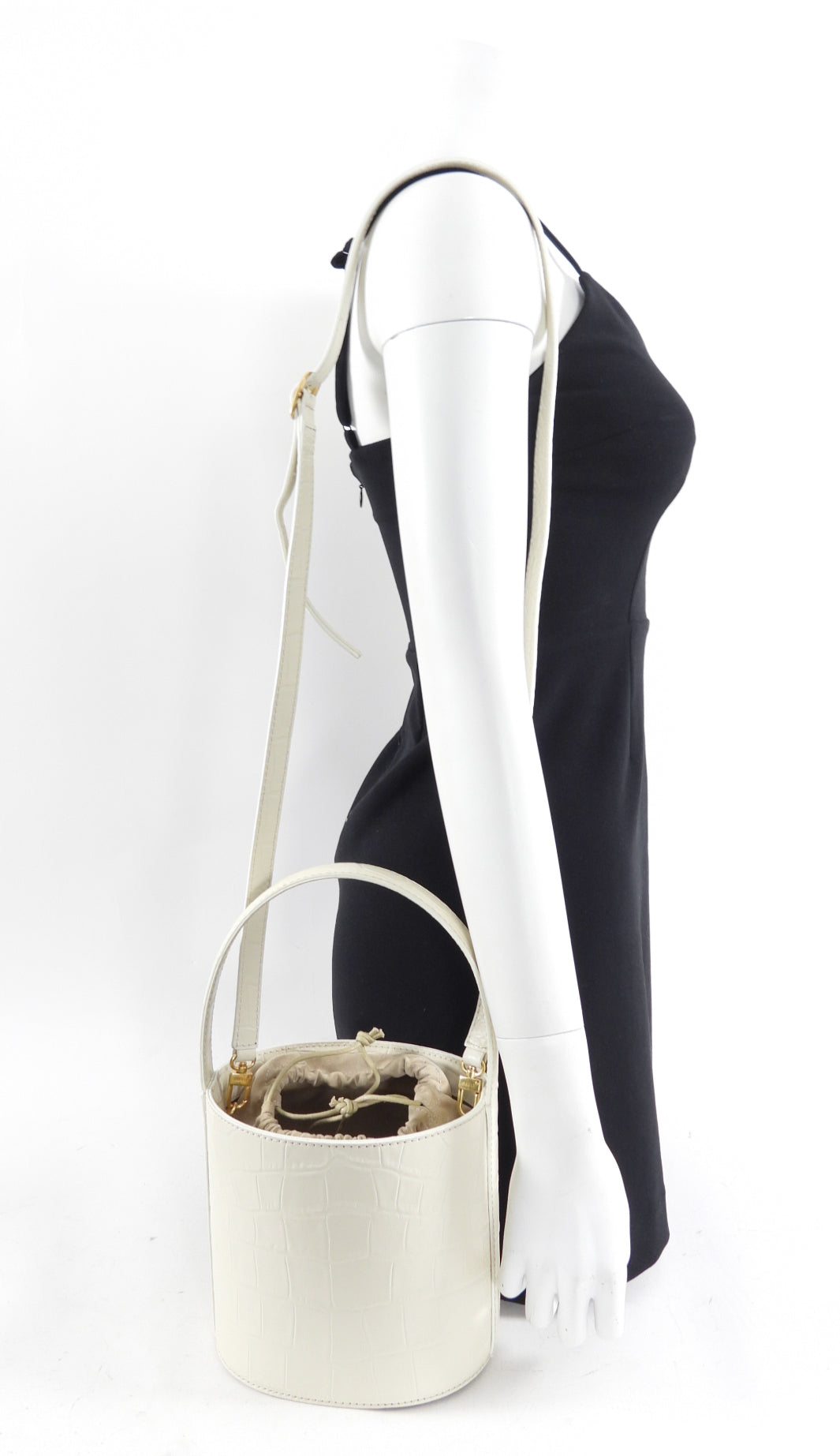 Staud Ivory Grained Leather Bucket Bag