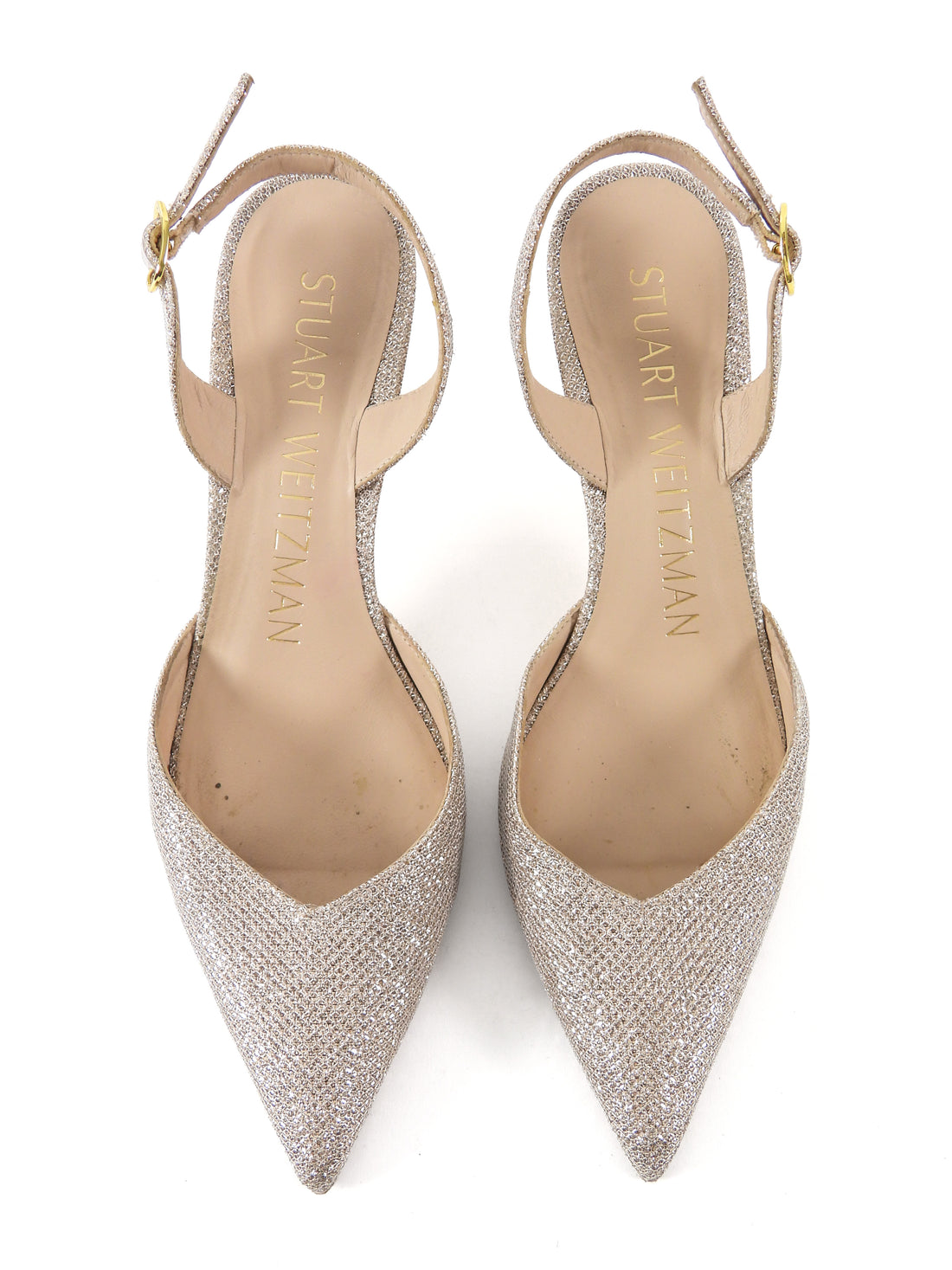 Stuart Weitzman Champaign  Julia 75 Glitter Textile Slingback pointed Pump