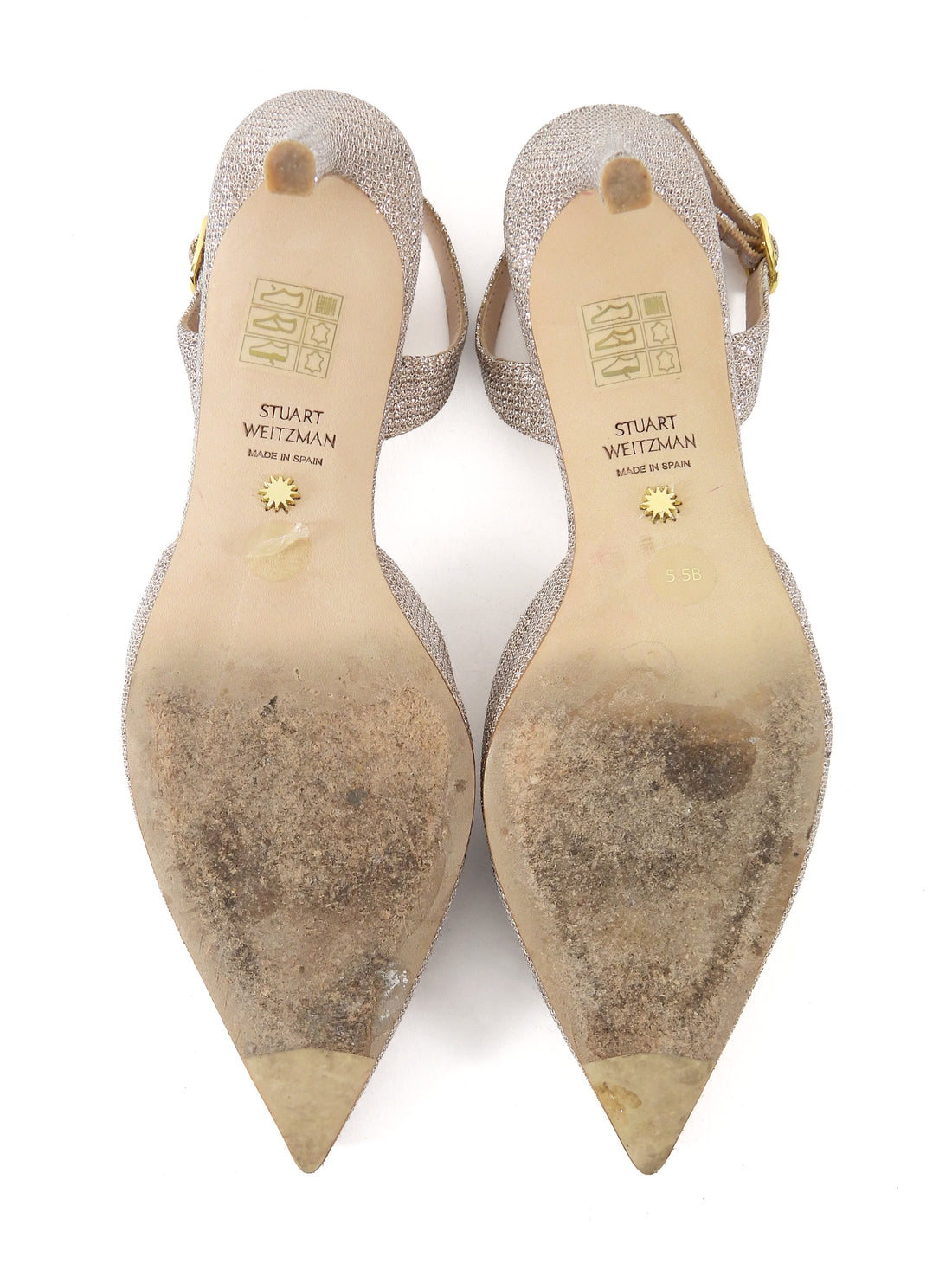 Stuart Weitzman Champaign  Julia 75 Glitter Textile Slingback pointed Pump