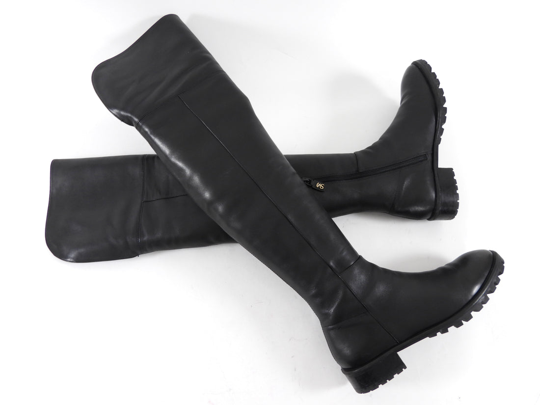 Stuart Weitzman Black Leather Tall Flat Boots - 7.5
