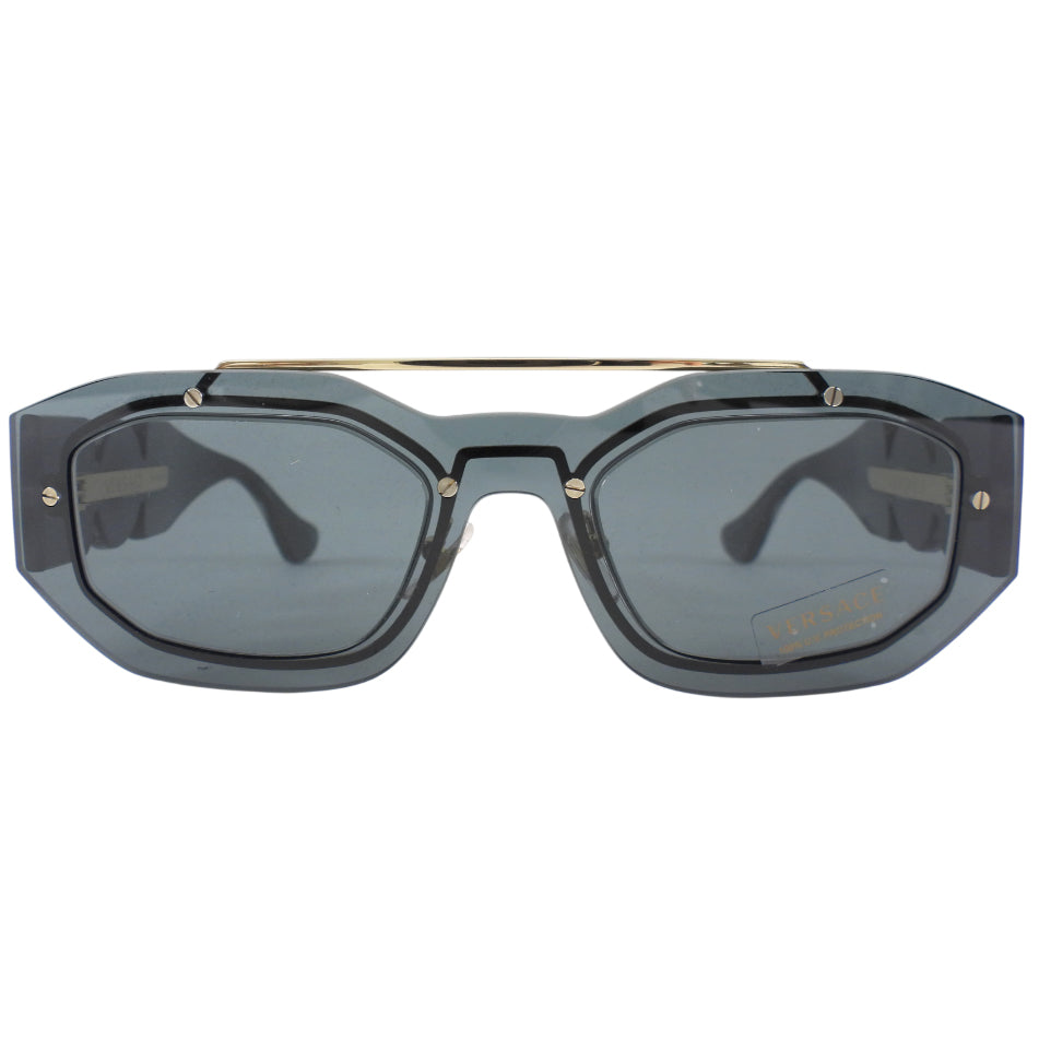 Versace MOD 2235 Medusa Icon Black Translucent Acetate and Goldtone Rectangle Sunglasses
