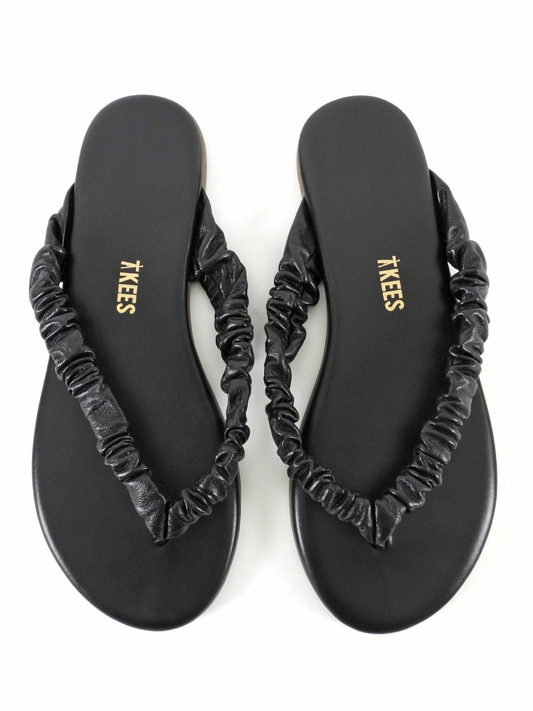 Tkees Black Scrunch Leather Savanna Thong Sandals - US 7 /  EU 38