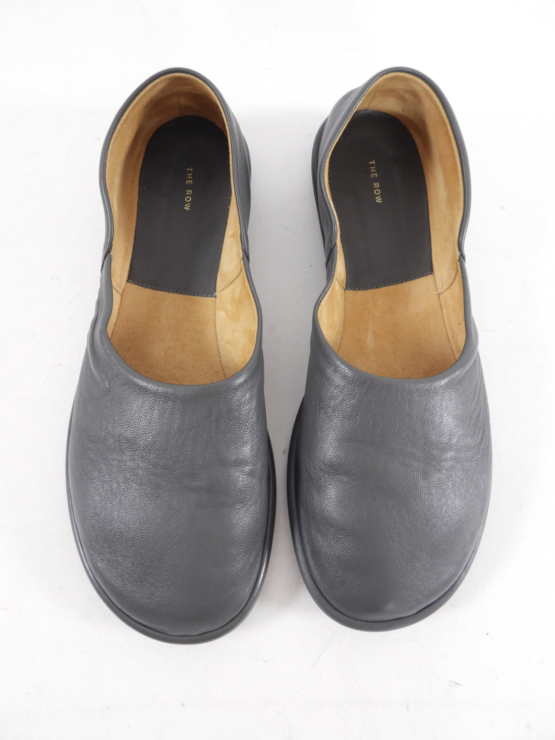 The Row Grey Leather Canal Slip on Loafer - 37