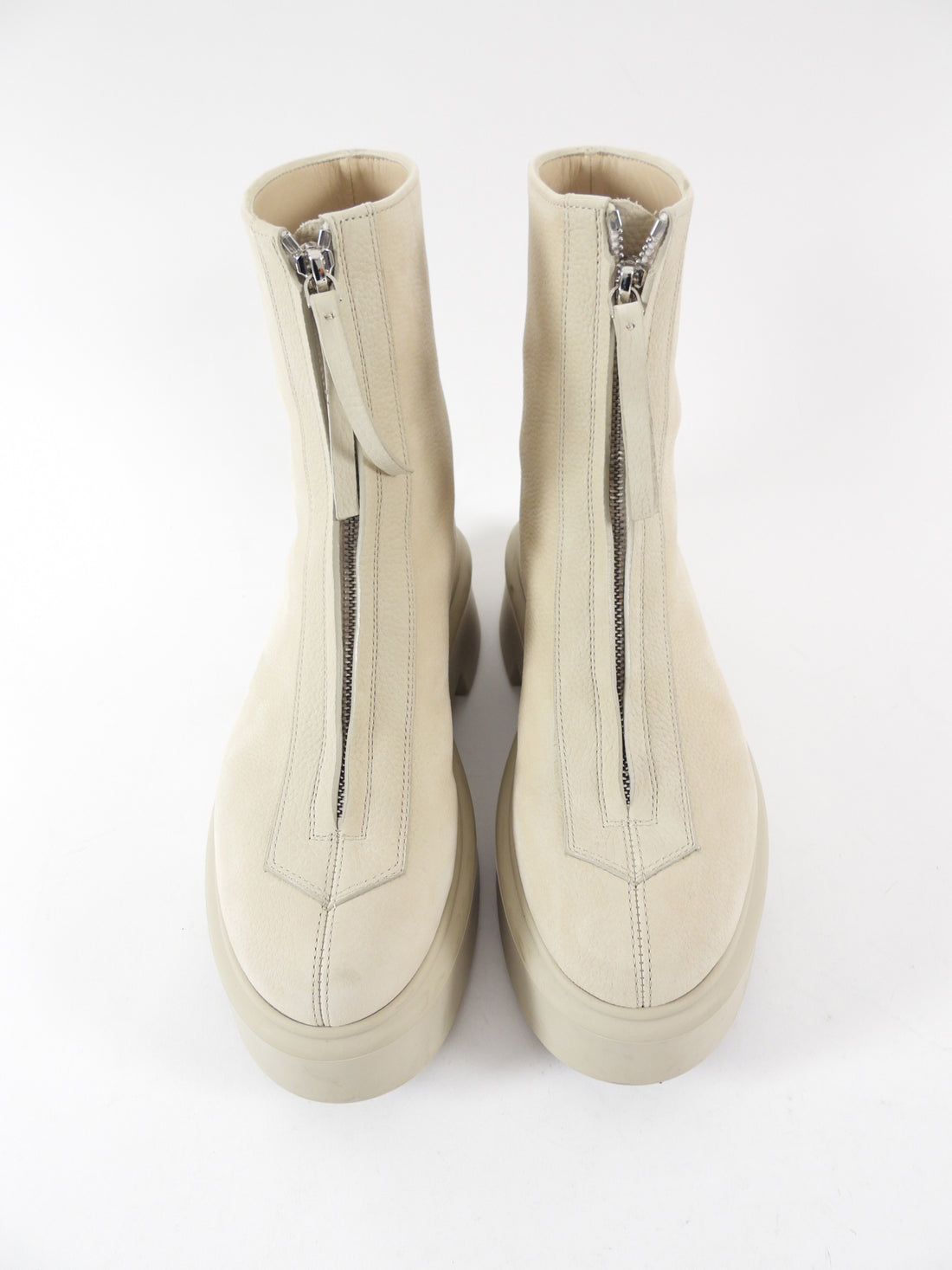 The Row Ivory Textured Nubuck Zip Platform Ankle Boots - 37