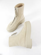 The Row Ivory Textured Nubuck Zip Platform Ankle Boots - 37