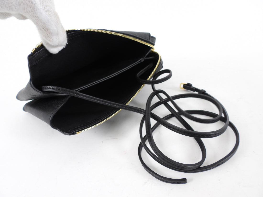 The Row Black Leather Nu Mini Twin Crossbody Zip Bag