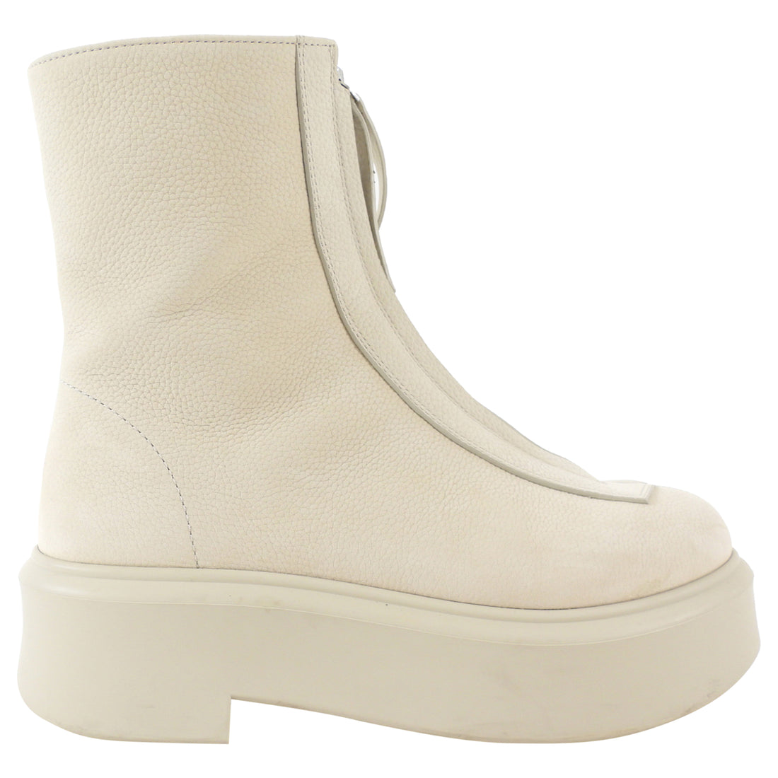 The Row Ivory Textured Nubuck Zip Platform Ankle Boots - 37