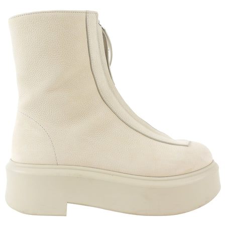 The Row Ivory Textured Nubuck Zip Platform Ankle Boots - 37