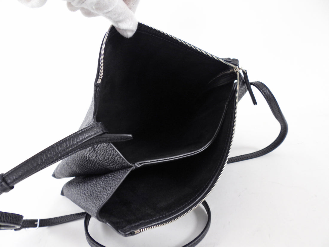 The Row Black Grained Leather Nu Twin Crossbody Bag
