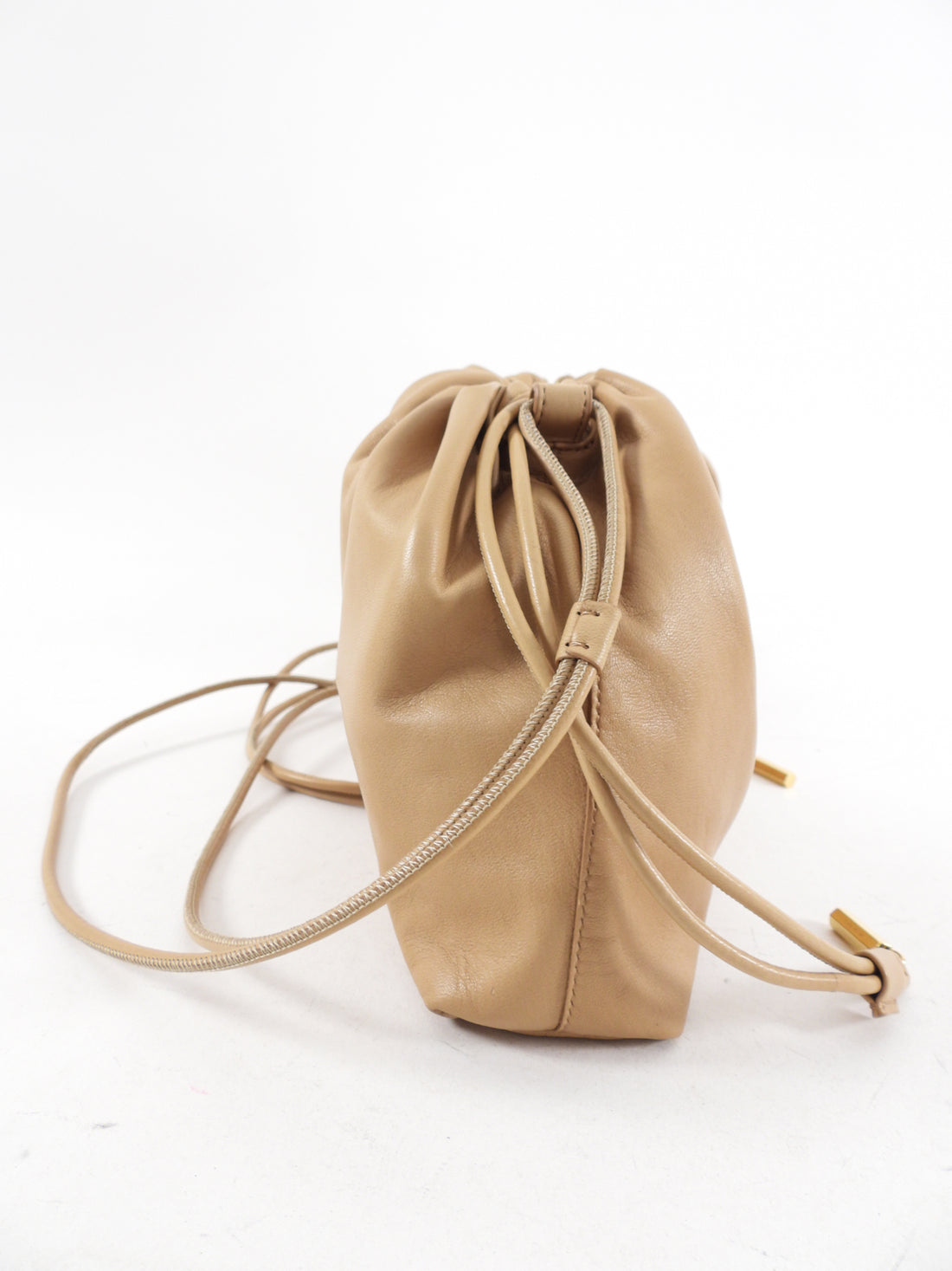 The Row Angy Leather Drawstring Bag - Cream (tan)