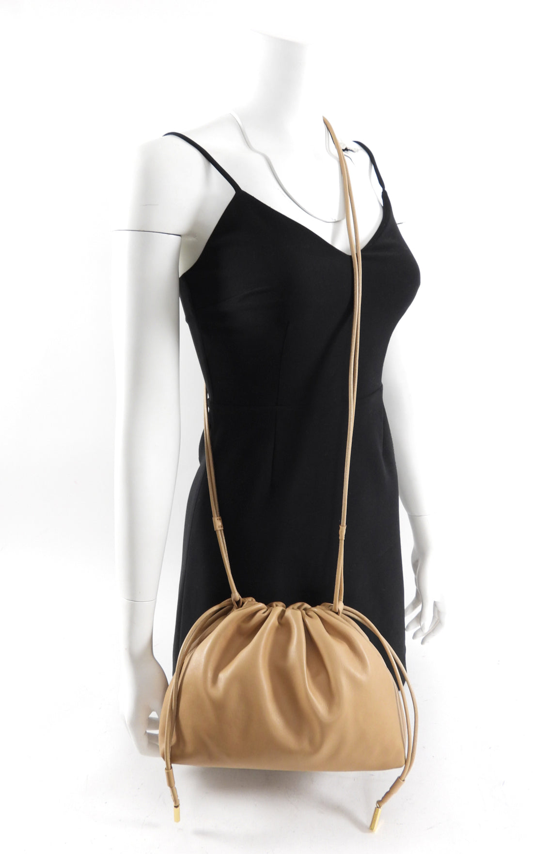 The Row Angy Leather Drawstring Bag - Cream (tan)