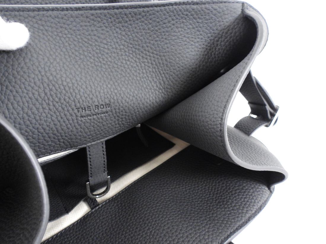 The Row Black Matte Grained Leather Soft Margaux 15 Tote Bag