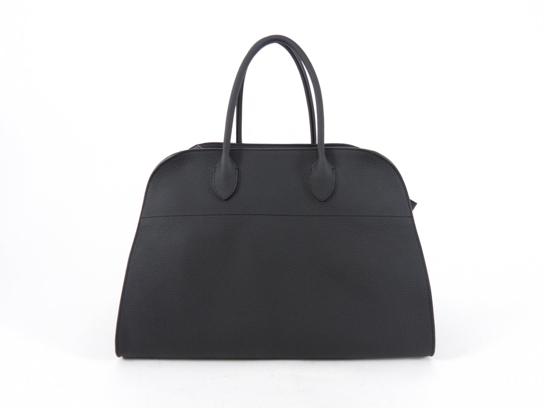 The Row Black Matte Grained Leather Soft Margaux 15 Tote Bag