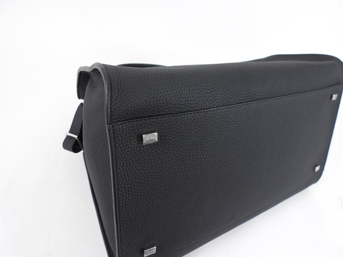 The Row Black Matte Grained Leather Soft Margaux 15 Tote Bag