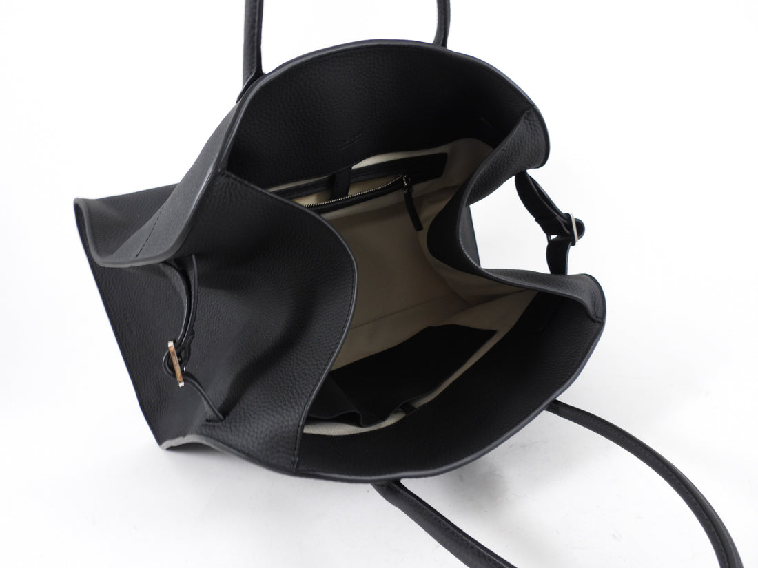 The Row Black Matte Grained Leather Soft Margaux 15 Tote Bag