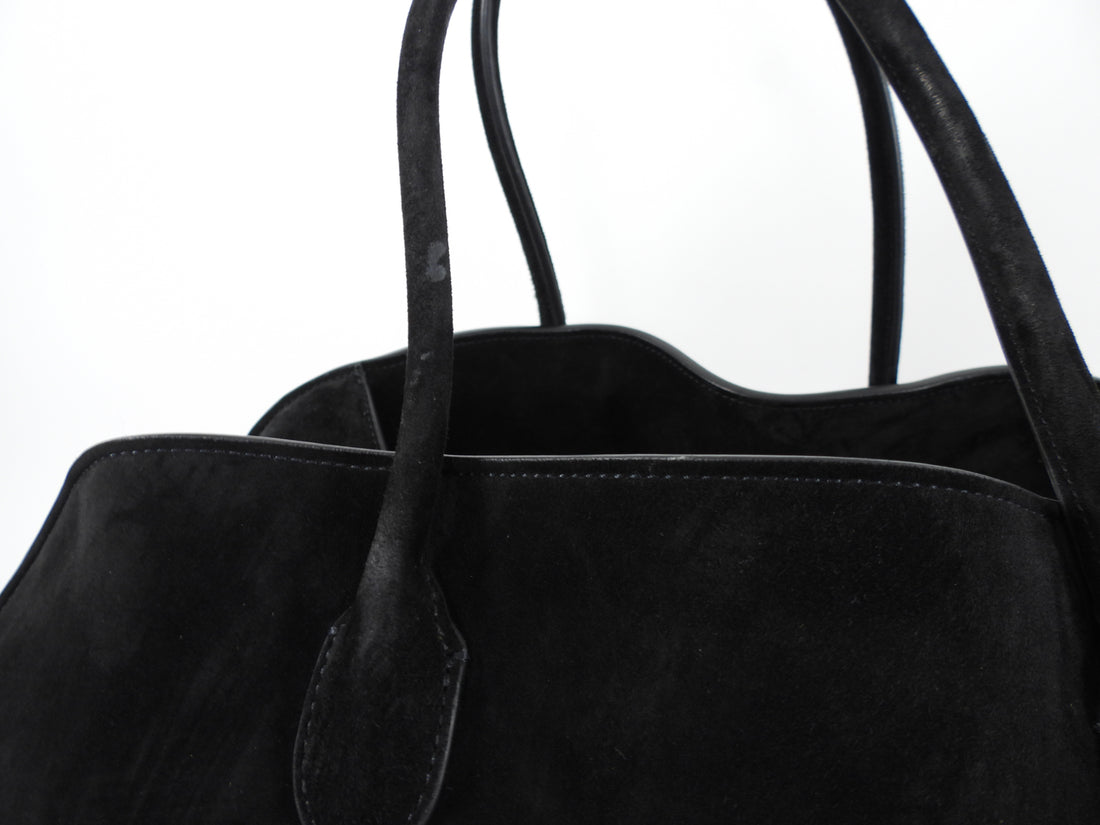 The Row Black Suede Soft Margaux 17 Tote Bag