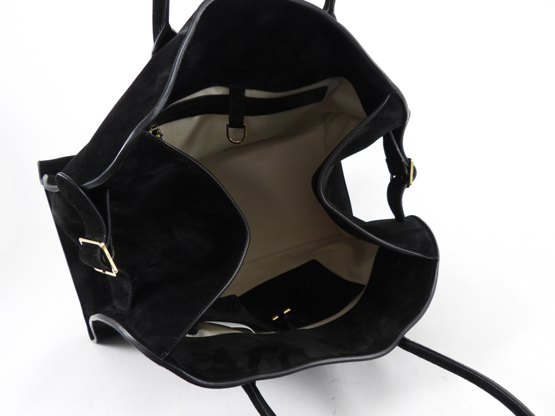 The Row Black Suede Soft Margaux 17 Tote Bag