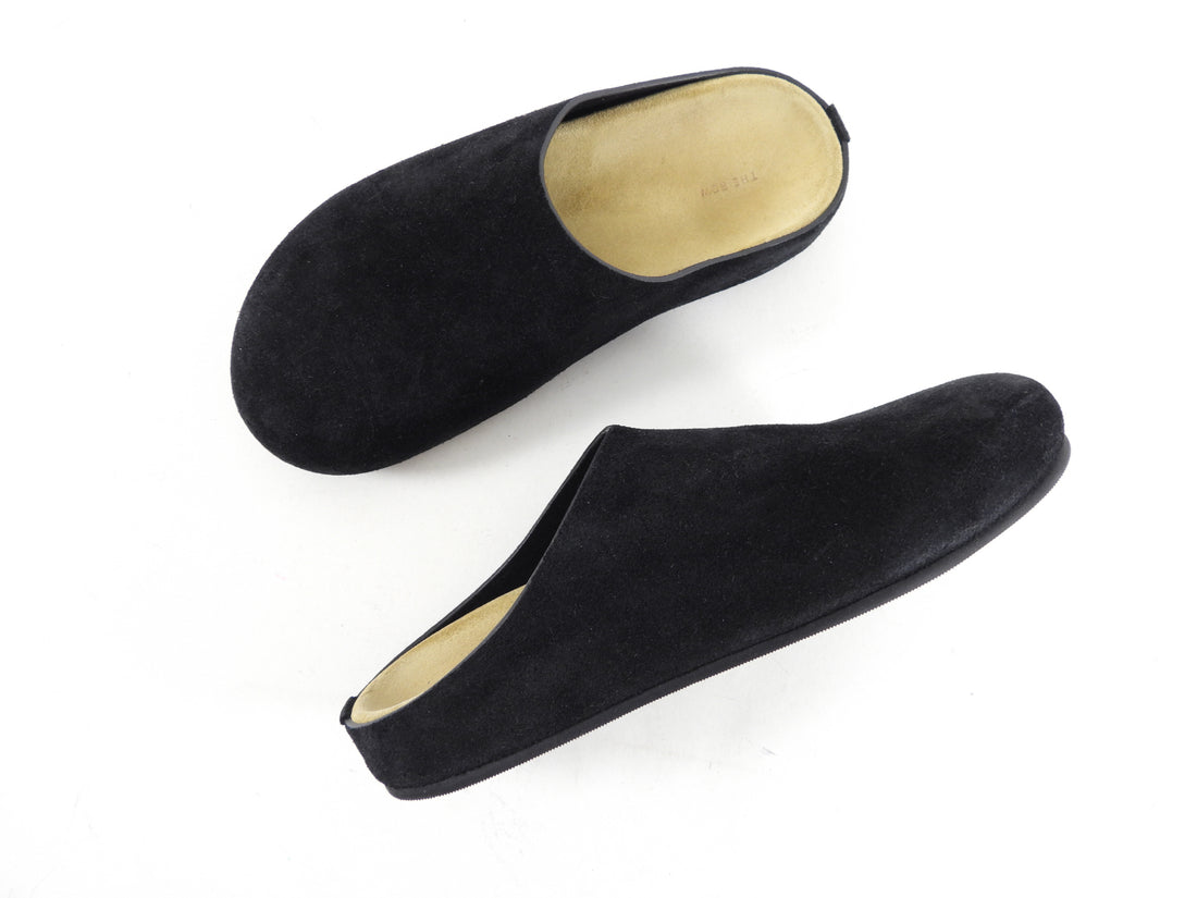 The Row Black Suede Hugo Slides - 36.5